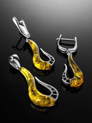 Необычные серьги из серебра и натурального лимонного янтаря «Санрайз», 9065122011