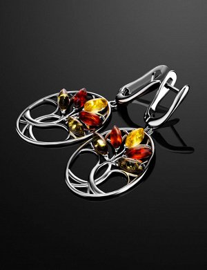 Ажурные серьги-талисман из серебра и янтаря разных цветов «Древо жизни», 906512219