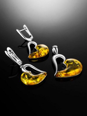Серьги в романтическом дизайне из серебра и натурального искрящегося янтаря «Санрайз», 006503026