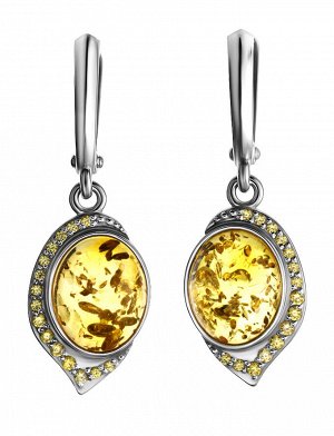 Нарядные серьги из серебра и натурального цельного янтаря лимонного цвета «Ренессанс», 806507052