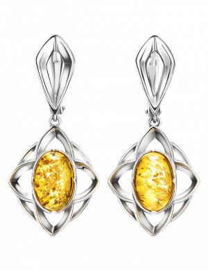 Серьги «Амьен» из серебра и натурального искрящегося янтаря золотистого цвета, 906512211