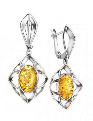 Серьги «Амьен» из серебра и натурального искрящегося янтаря золотистого цвета, 906512211