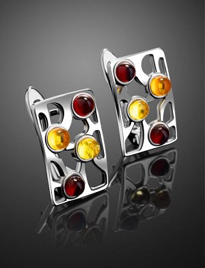 Небольшие серьги «Лимбо» из серебра и натурального янтаря разных цветов, 906512260