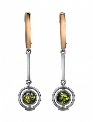 Необычные серьги из серебра с зелёным янтарём «Люмьер», 906512205