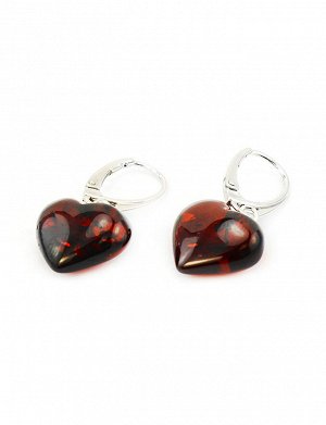 Небольшие янтарные серьги красивого вишневого цвета «Сердечки», 506508240