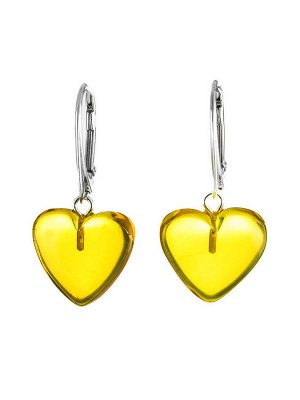 Серьги из глянцевого янтаря лимонного цвета «Сердце», 5065211145