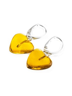 Серьги из глянцевого янтаря лимонного цвета «Сердце», 5065211145