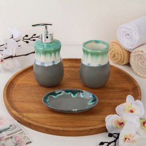 Набор для ванной "Градиент", 3 предмета (мыльница, дозатор для мыла, стакан), цв зеленый