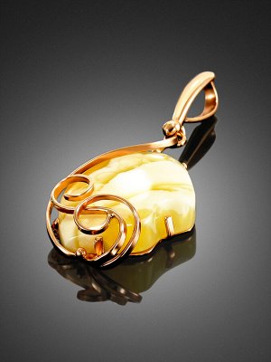 Уникальный кулон из золота и натурального янтаря с пейзажной текстурой «Риальто», 007204017