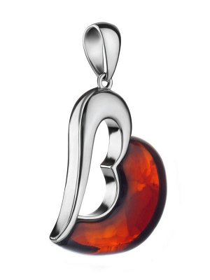 Кулон-сердце «Санрайз» из серебра и янтаря вишнёвого цвета, 001703044
