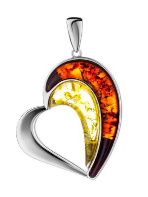 Стилизованный кулон-сердце с янтарём двух оттенков «Санрайз», 001703047