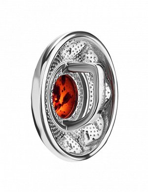 Круглый серебряный кулон «Илиада», украшенный натуральным вишнёвым янтарём, 901712288