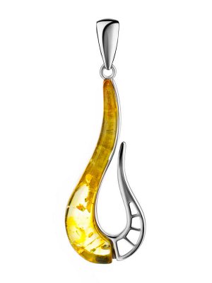 Яркий необычный кулон из серебра и янтаря лимонного цвета «Санрайз», 9017122331