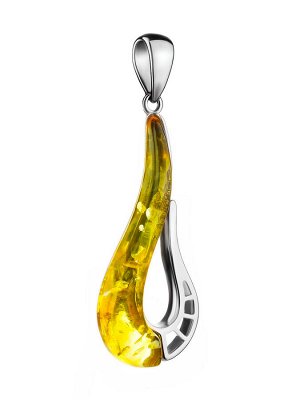 Яркий необычный кулон из серебра и янтаря лимонного цвета «Санрайз», 9017122331