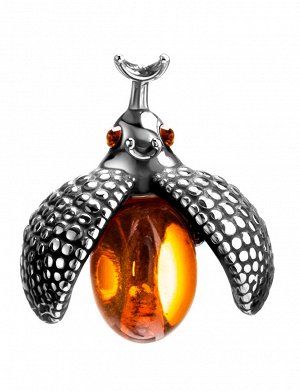 Миниатюрный серебряный кулон с коньячным янтарём «Божья коровка», 901708033