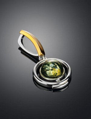 Стильный кулон «Люмьер» из серебра и зелёного янтаря, 901712237