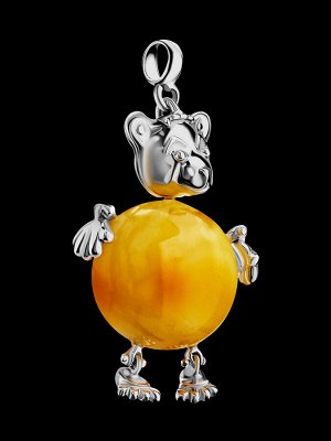 Яркий эффектный кулон из серебра и натурального янтаря медового цвета «Медвежонок», 001702446