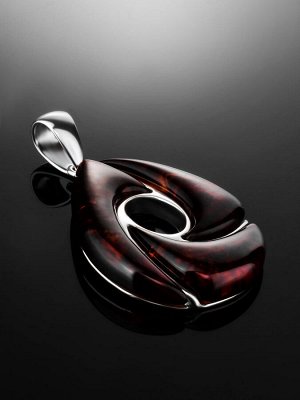 Кулон из серебра и натурального янтаря вишнёвого цвета «Санрайз», 001703041