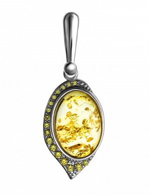 Красивый серебряный кулон, украшенный нежно-лимонным янтарём и фианитами «Ренессанс», 801707053