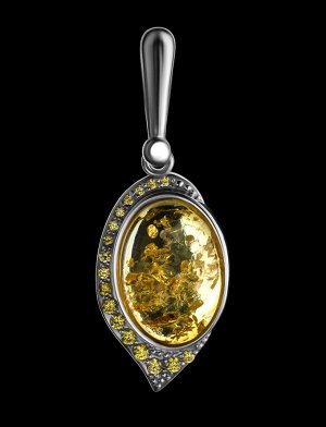 Красивый серебряный кулон, украшенный нежно-лимонным янтарём и фианитами «Ренессанс», 801707053