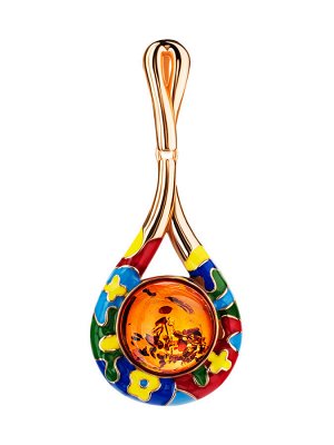 Яркая эмалевая подвеска, украшенная натуральным коньячным янтарём «Суздаль»