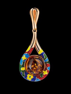 Яркая эмалевая подвеска, украшенная натуральным коньячным янтарём «Суздаль»