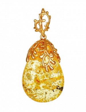 Роскошная подвеска из искрящегося янтаря лимонного-лимонного цвета с позолоченным серебром «Версаль», 010202288