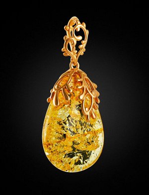Роскошная подвеска из искрящегося янтаря лимонного-лимонного цвета с позолоченным серебром «Версаль», 010202288