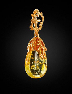 Нарядная подвеска из натурального лимонного янтаря в золочёном серебре «Версаль», 010202289