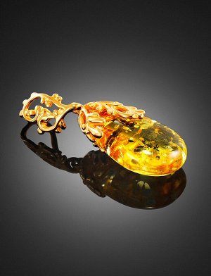 Нарядная подвеска из натурального лимонного янтаря в золочёном серебре «Версаль», 010202289