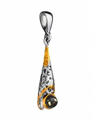 Изящный ажурный кулон из серебра с частичной позолотой и янтаря «Роксана», 910211100