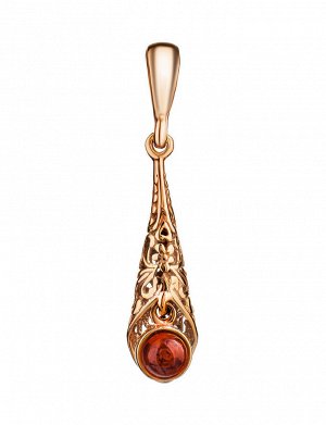 Яркий позолоченный кулон из серебра и натурального коньячного янтаря «Роксана», 910211102