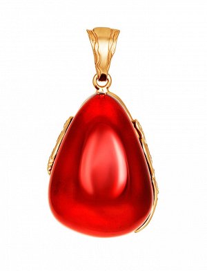 Кулон «Версаль» в форме капли из ярко-красного янтаря и позолоченного серебра, 910212015