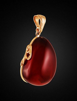 Кулон «Версаль» в форме капли из ярко-красного янтаря и позолоченного серебра, 910212015
