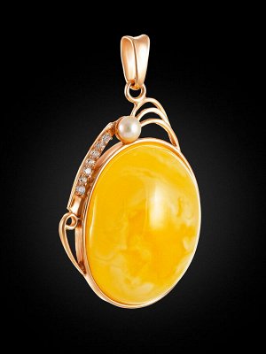 Изысканный кулон из натурального медового янтаря в позолоченном серебре «Прима», 010202414
