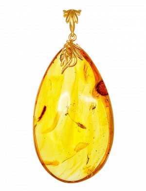 Крупный кулон из золотистого янтаря с инклюзом, 007501436