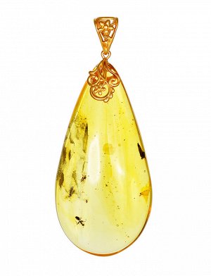 Крупный кулон из янтаря в форме капельки с включениями насекомых, 007501437