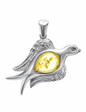 Кулон из серебра и натурального янтаря лимонного цвета «Котопёс. Голубь»