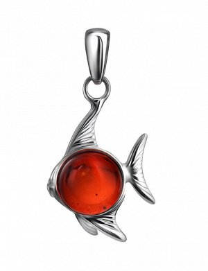 Кулон и серебра и ярко-вишнёвого янтаря «Котопёс. Рыбка»