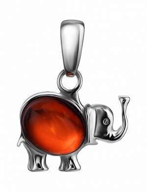 Очаровательная серебряная подвеска с вишнёвым янтарём «Котопёс. Слон»