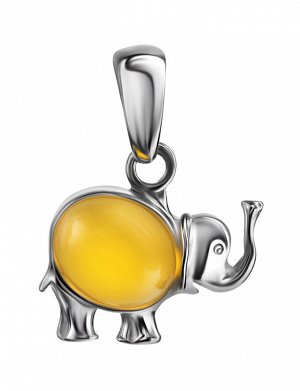 Небольшая серебряная подвеска, украшенная медовым янтарём «Котопёс. Слон»