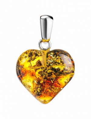 Кулон «Сердце» из натурального зелёного янтаря с серебром, 005401360