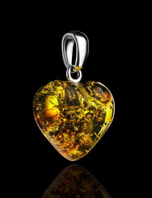 Кулон «Сердце» из натурального зелёного янтаря с серебром, 005401360