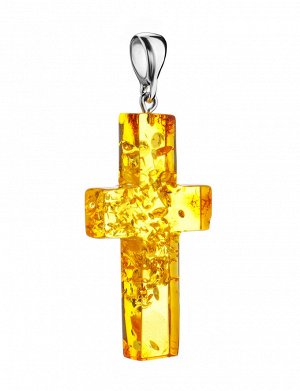 Цельный крупный янтарный крест золотисто-коньячного цвета, 909208211