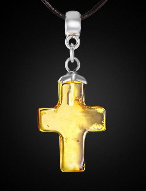 Изящный крестик из натурального балтийского лимонного янтаря, 709211273