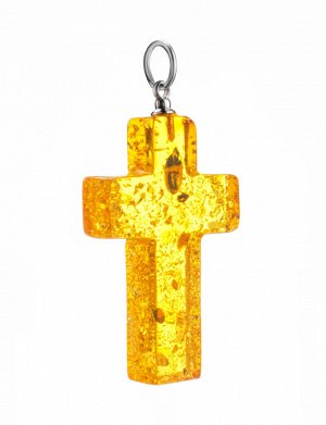 Крестик из натурального янтаря с искрящейся текстурой, 909208157