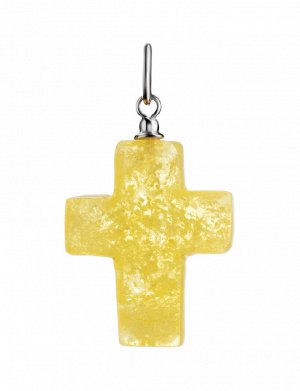 Подвеска «Крестик» из натурального балтийского янтаря лимонного цвета с текстурой, 909208158
