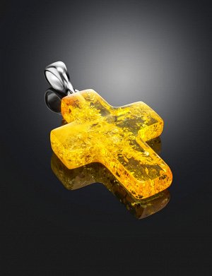 Подвеска «Крестик» из цельного лимонного янтаря с лузгой, 909208161