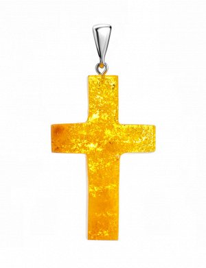 Крупный крест из искрящегося «сахарного» янтаря с серебром, 909208162