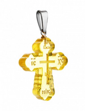 Крест из цельного лимонного янтаря с резьбой, 709211276